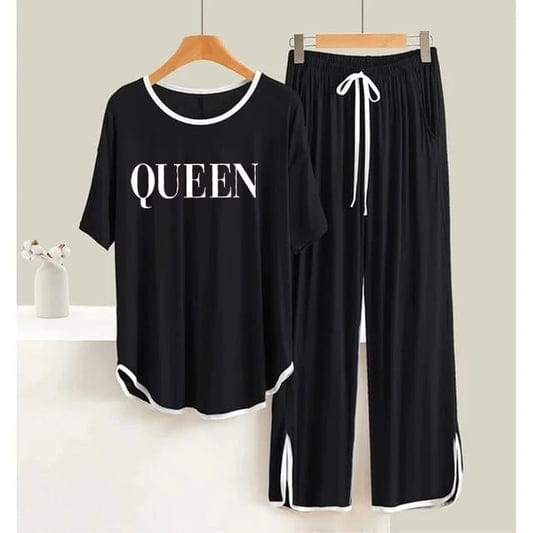 black white border white queen pj set