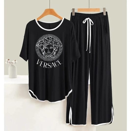 Black white border versace half sleeve pj set