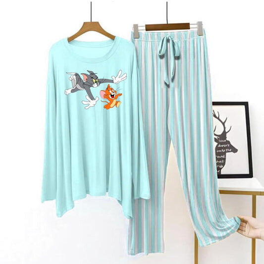 Sky blue flapper style lining pajama tom&jerry