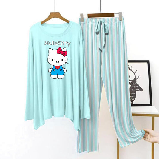 Sky blue flapper style lining pajama hello kitty