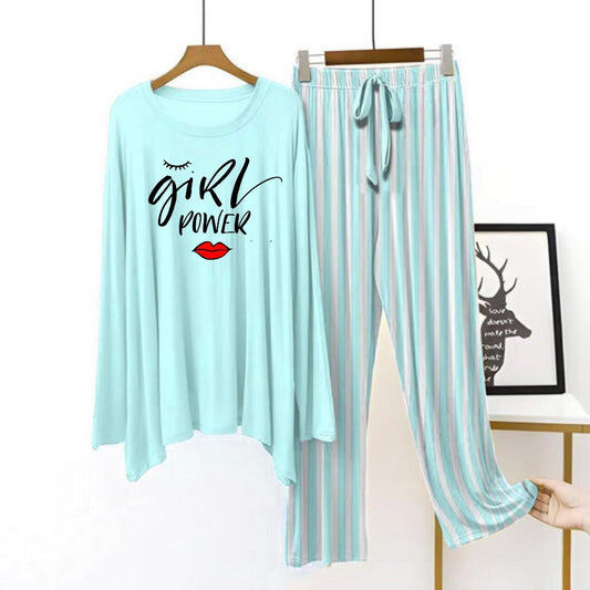 Sky blue flapper style lining pajama girl power