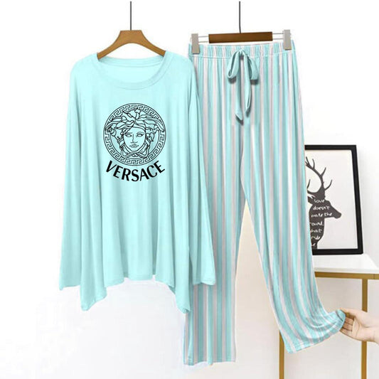 Sky blue flapper style lining pajama Versace