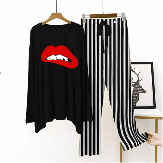 Black flapper style lining Pajama Red Lips